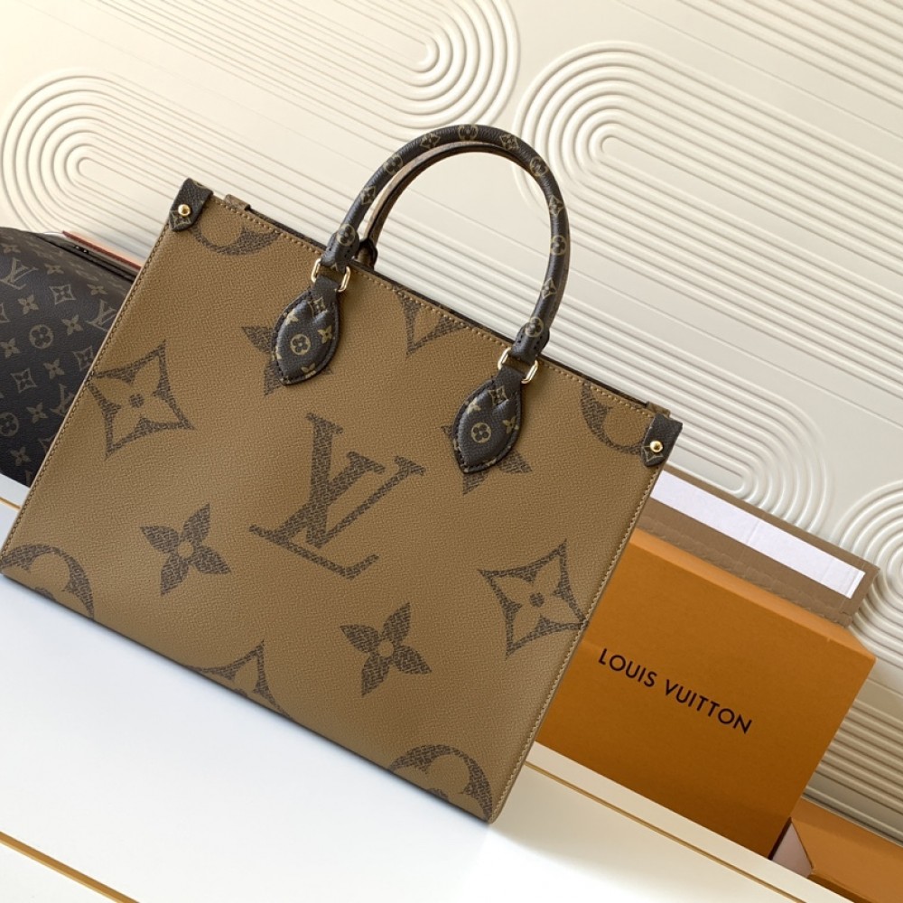 Louis Vuitton ONTHEGO EAST WEST Classic Medium Dark Canvas Textured Shoulder Strap Tote Louis Vuitton ONTHEGO EAST WEST Classic Medium Dark Canvas Textured Shoulder Strap Tote