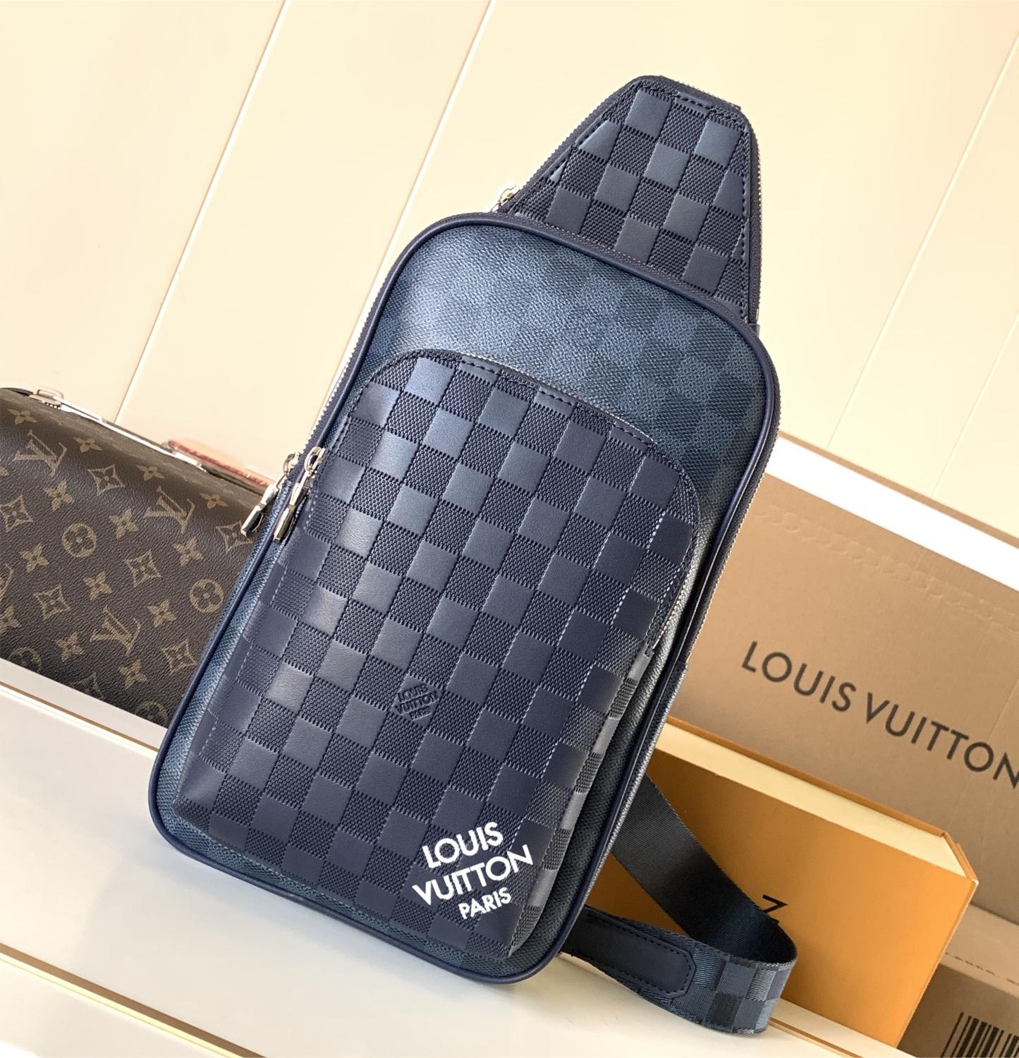 Louis Vuitton Checkerboard Texture Collection Classic Dark Blue Leather Chest Bag Louis Vuitton Checkerboard Texture Collection Classic Dark Blue Leather Chest Bag
