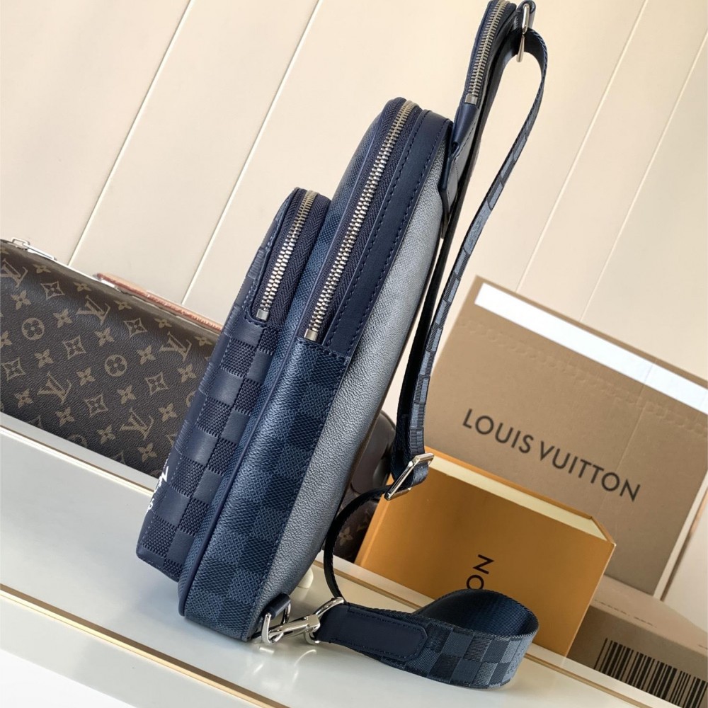 Louis Vuitton Checkerboard Texture Collection Classic Dark Blue Leather Chest Bag Louis Vuitton Checkerboard Texture Collection Classic Dark Blue Leather Chest Bag