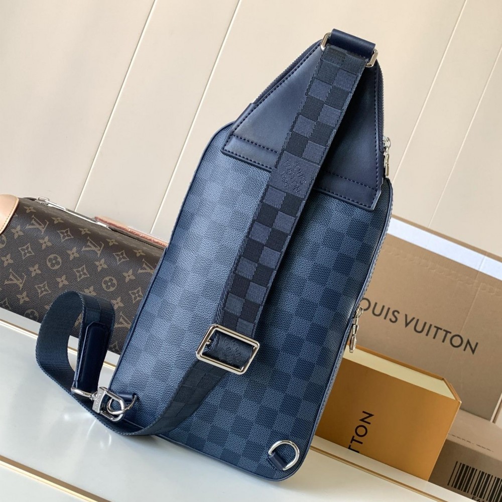 Louis Vuitton Checkerboard Texture Collection Classic Dark Blue Leather Chest Bag Louis Vuitton Checkerboard Texture Collection Classic Dark Blue Leather Chest Bag