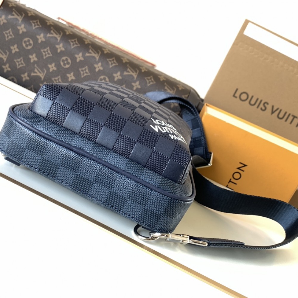 Louis Vuitton Checkerboard Texture Collection Classic Dark Blue Leather Chest Bag Louis Vuitton Checkerboard Texture Collection Classic Dark Blue Leather Chest Bag