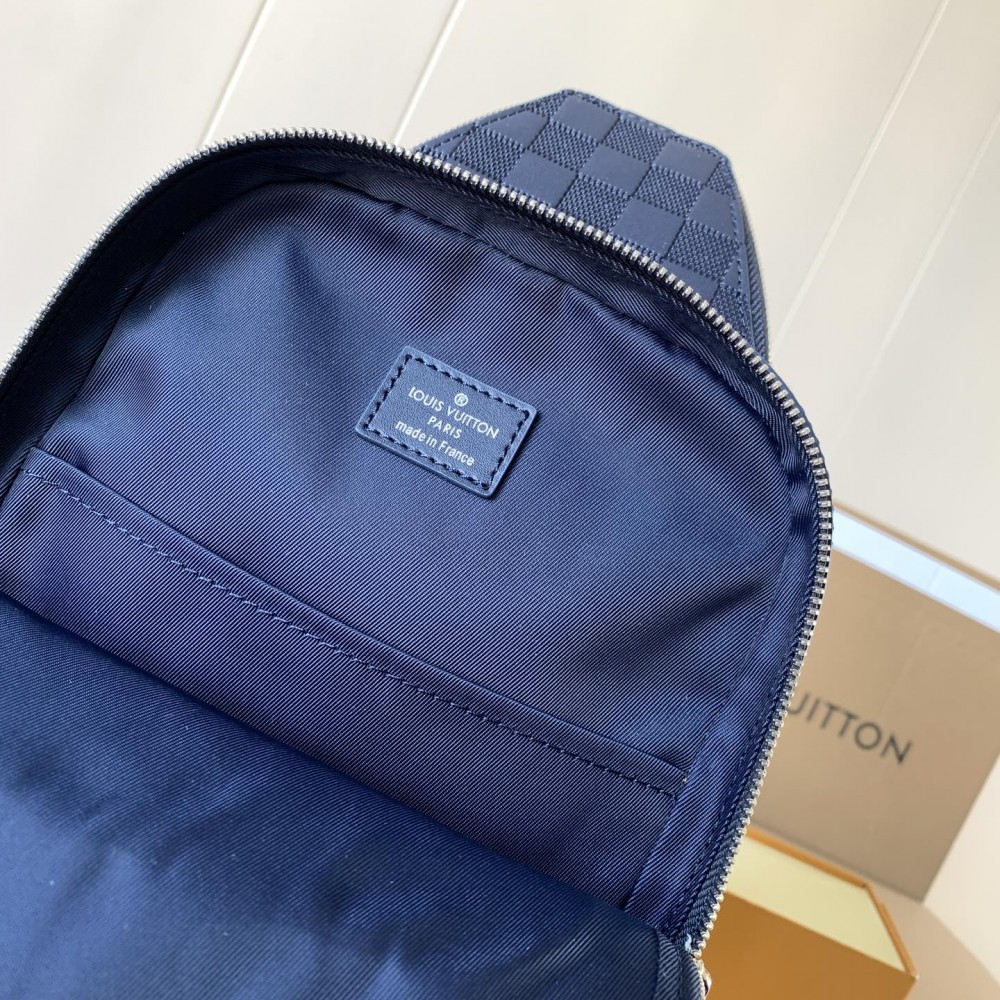 Louis Vuitton Checkerboard Texture Collection Classic Dark Blue Leather Chest Bag Louis Vuitton Checkerboard Texture Collection Classic Dark Blue Leather Chest Bag