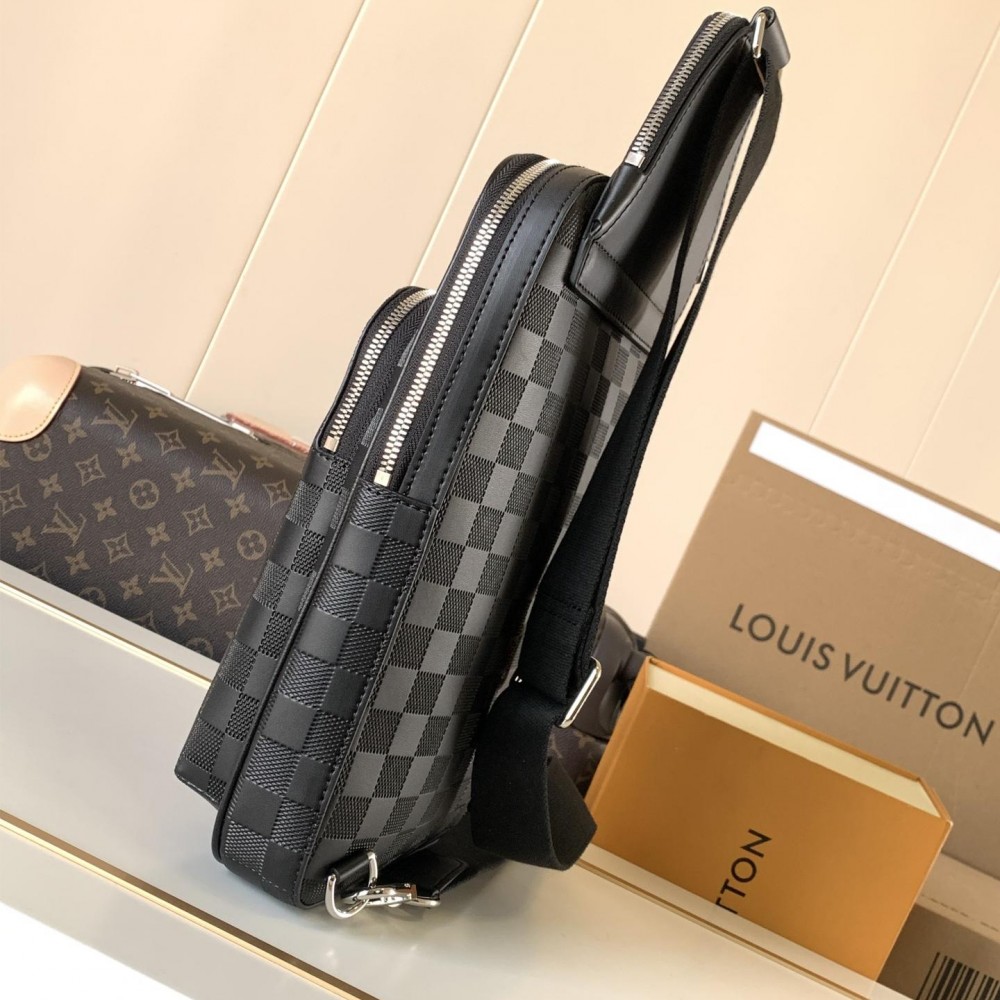 Louis Vuitton Chequer Textured Collection Classic Black Leather Chest Bag Louis Vuitton Chequer Textured Collection Classic Black Leather Chest Bag