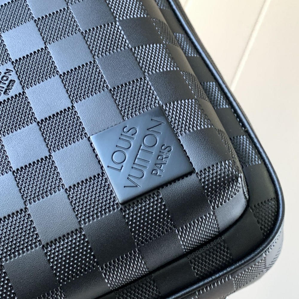 Louis Vuitton Chequer Textured Collection Classic Black Leather Chest Bag Louis Vuitton Chequer Textured Collection Classic Black Leather Chest Bag