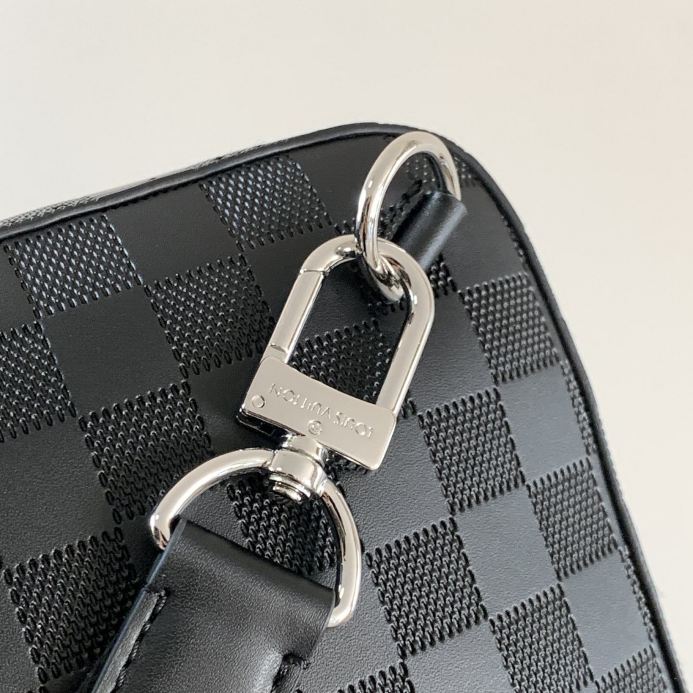 Louis Vuitton Chequer Textured Collection Classic Black Leather Chest Bag Louis Vuitton Chequer Textured Collection Classic Black Leather Chest Bag