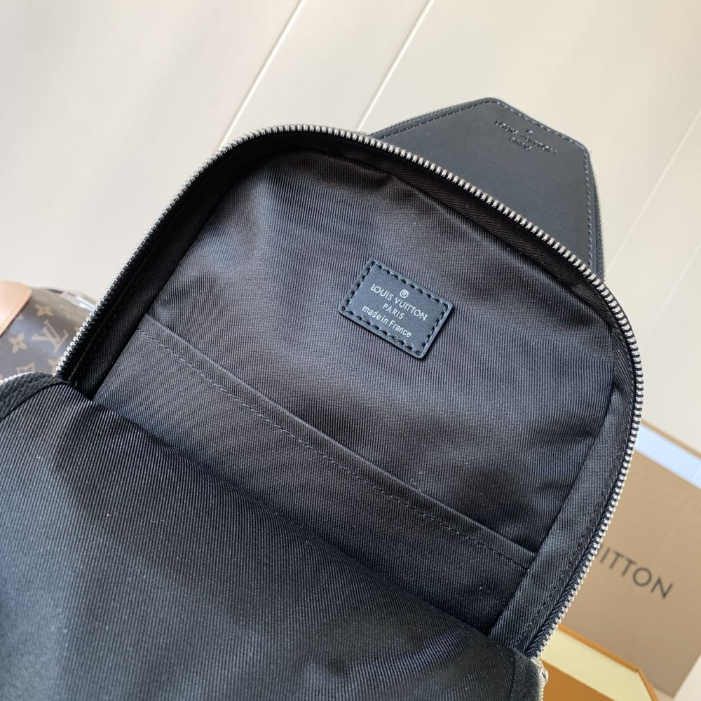 Louis Vuitton Chequer Textured Collection Classic Black Leather Chest Bag Louis Vuitton Chequer Textured Collection Classic Black Leather Chest Bag
