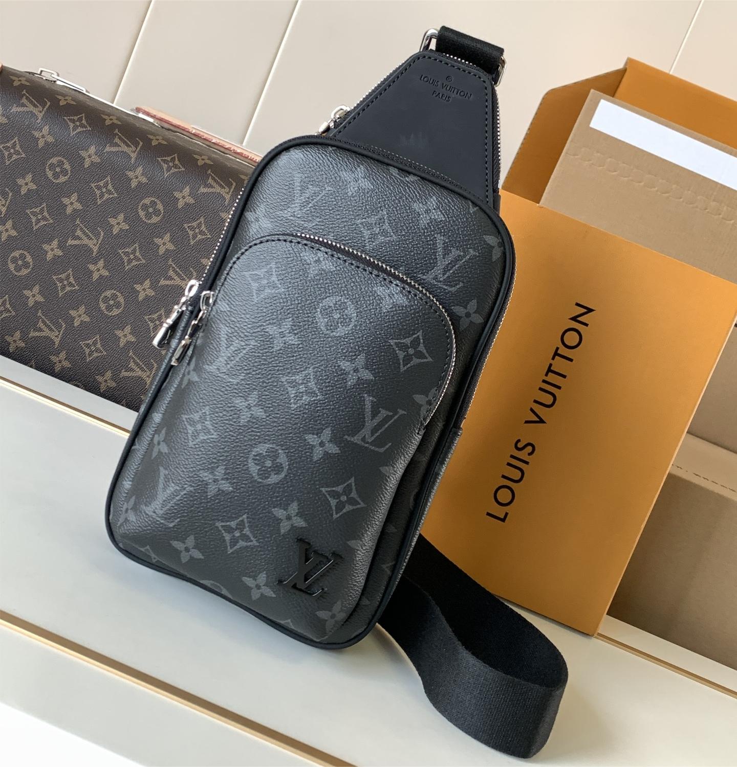 Louis Vuitton Canvas Textured Collection Classic Black Leather Chest Bag Louis Vuitton Canvas Textured Collection Classic Black Leather Chest Bag