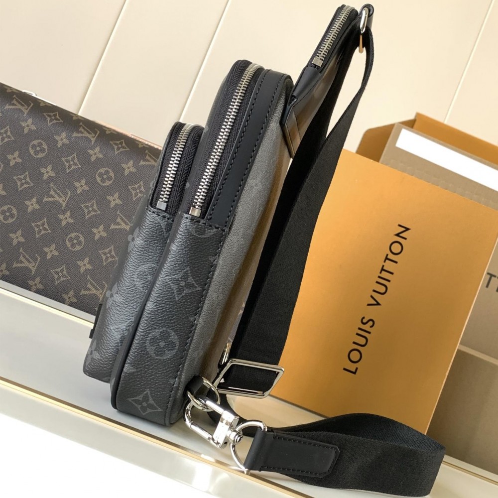Louis Vuitton Canvas Textured Collection Classic Black Leather Chest Bag Louis Vuitton Canvas Textured Collection Classic Black Leather Chest Bag