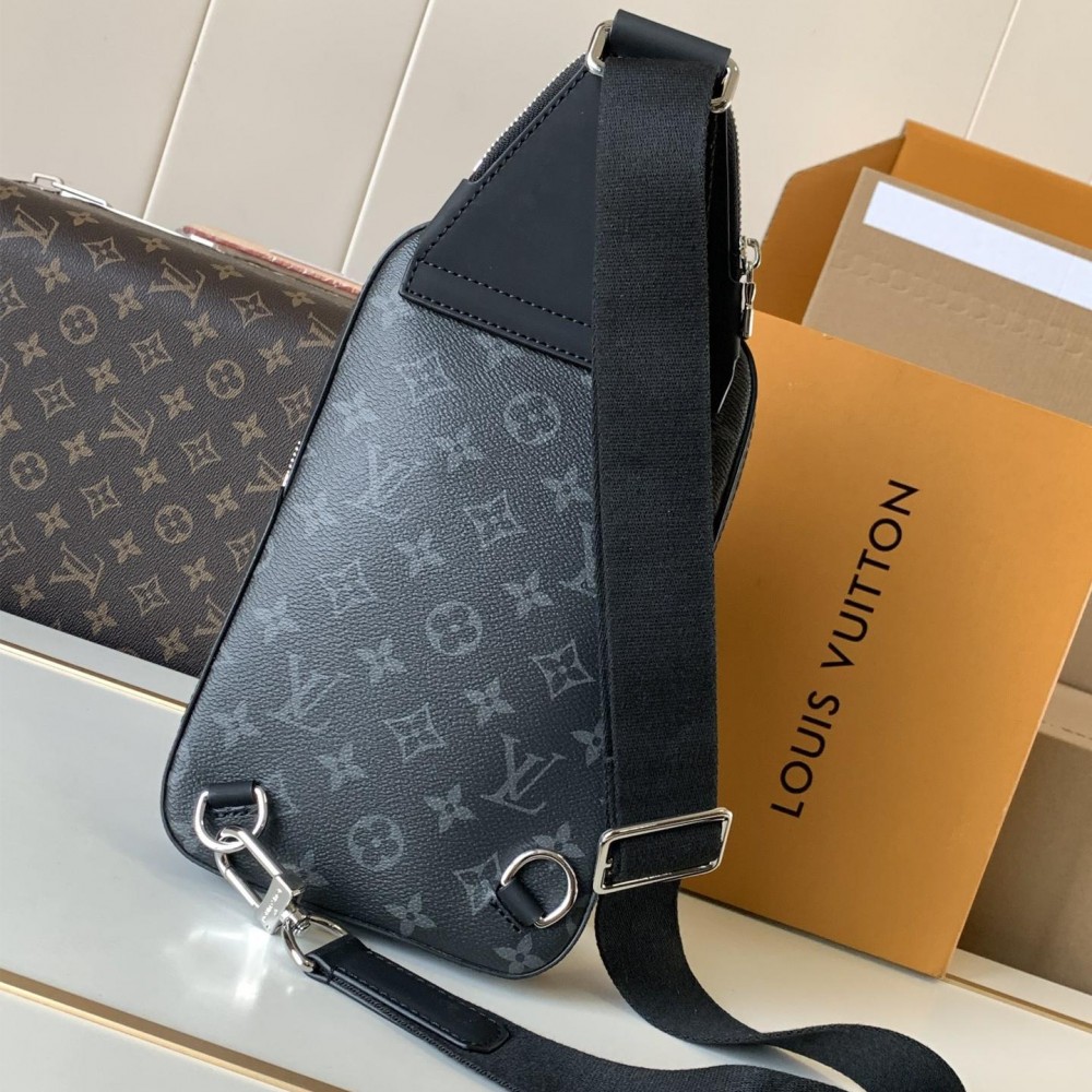 Louis Vuitton Canvas Textured Collection Classic Black Leather Chest Bag Louis Vuitton Canvas Textured Collection Classic Black Leather Chest Bag