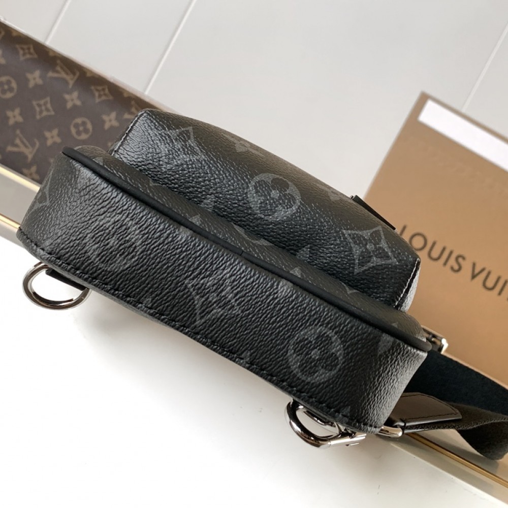 Louis Vuitton Canvas Textured Collection Classic Black Leather Chest Bag Louis Vuitton Canvas Textured Collection Classic Black Leather Chest Bag