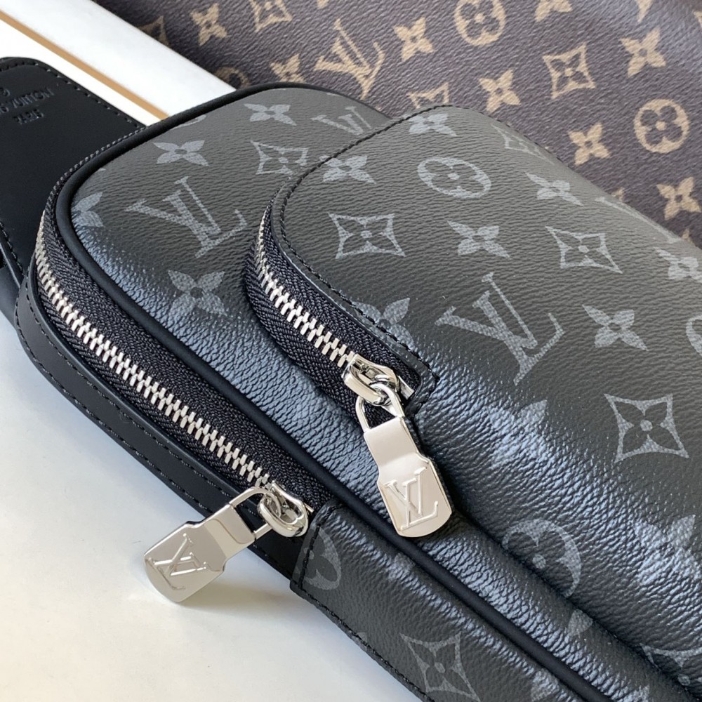 Louis Vuitton Canvas Textured Collection Classic Black Leather Chest Bag Louis Vuitton Canvas Textured Collection Classic Black Leather Chest Bag