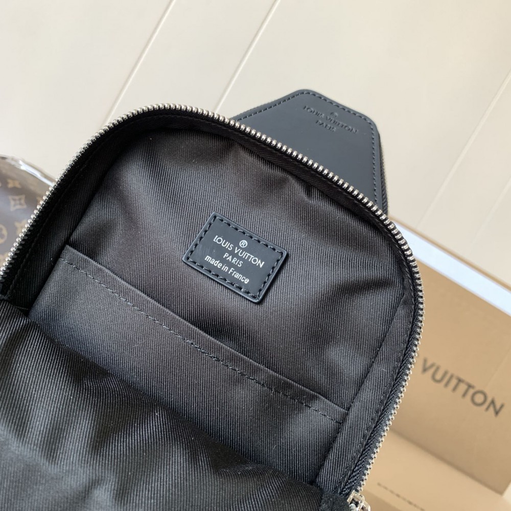 Louis Vuitton Canvas Textured Collection Classic Black Leather Chest Bag Louis Vuitton Canvas Textured Collection Classic Black Leather Chest Bag