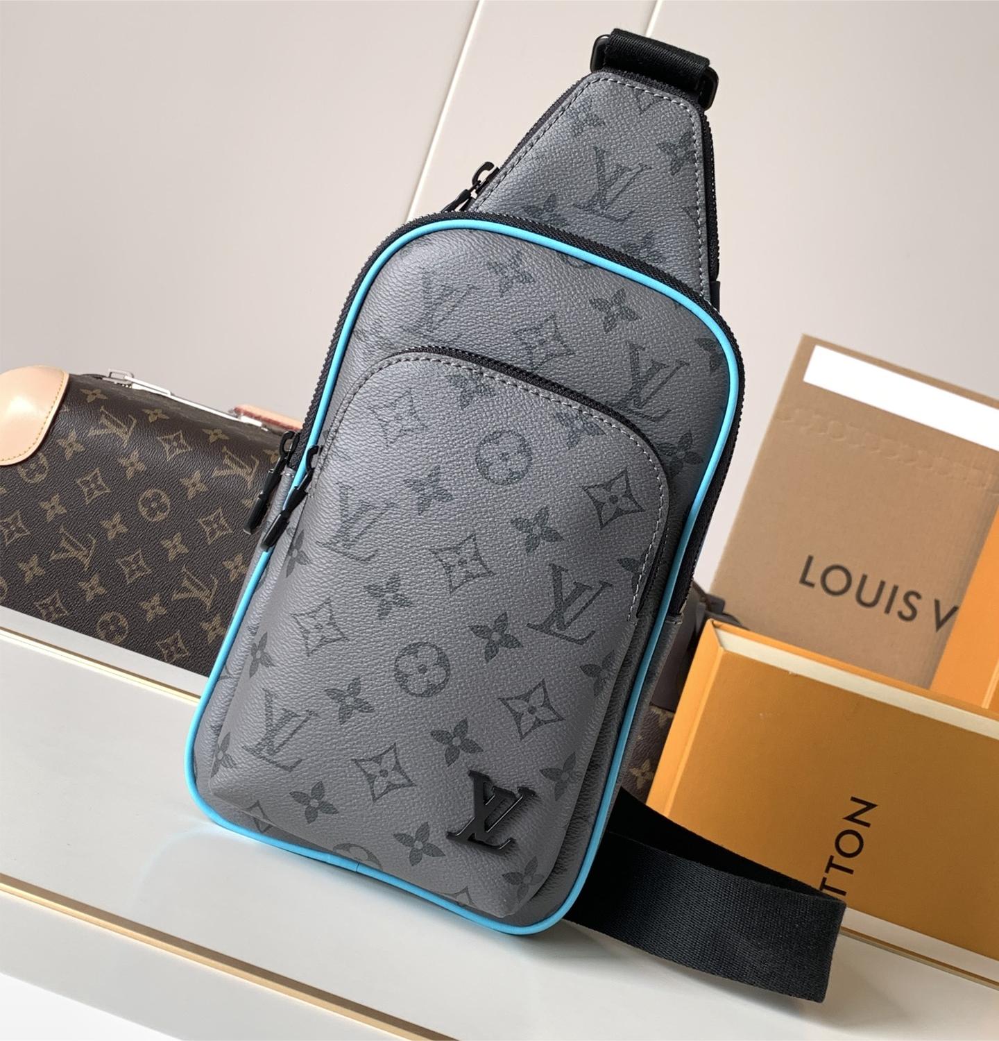 Louis Vuitton Canvas Textured Collection Classic Blue Grey Contrast Leather Chest Bag Louis Vuitton Canvas Textured Collection Classic Blue Grey Contrast Leather Chest Bag