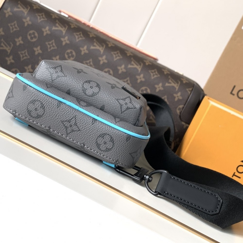 Louis Vuitton Canvas Textured Collection Classic Blue Grey Contrast Leather Chest Bag Louis Vuitton Canvas Textured Collection Classic Blue Grey Contrast Leather Chest Bag