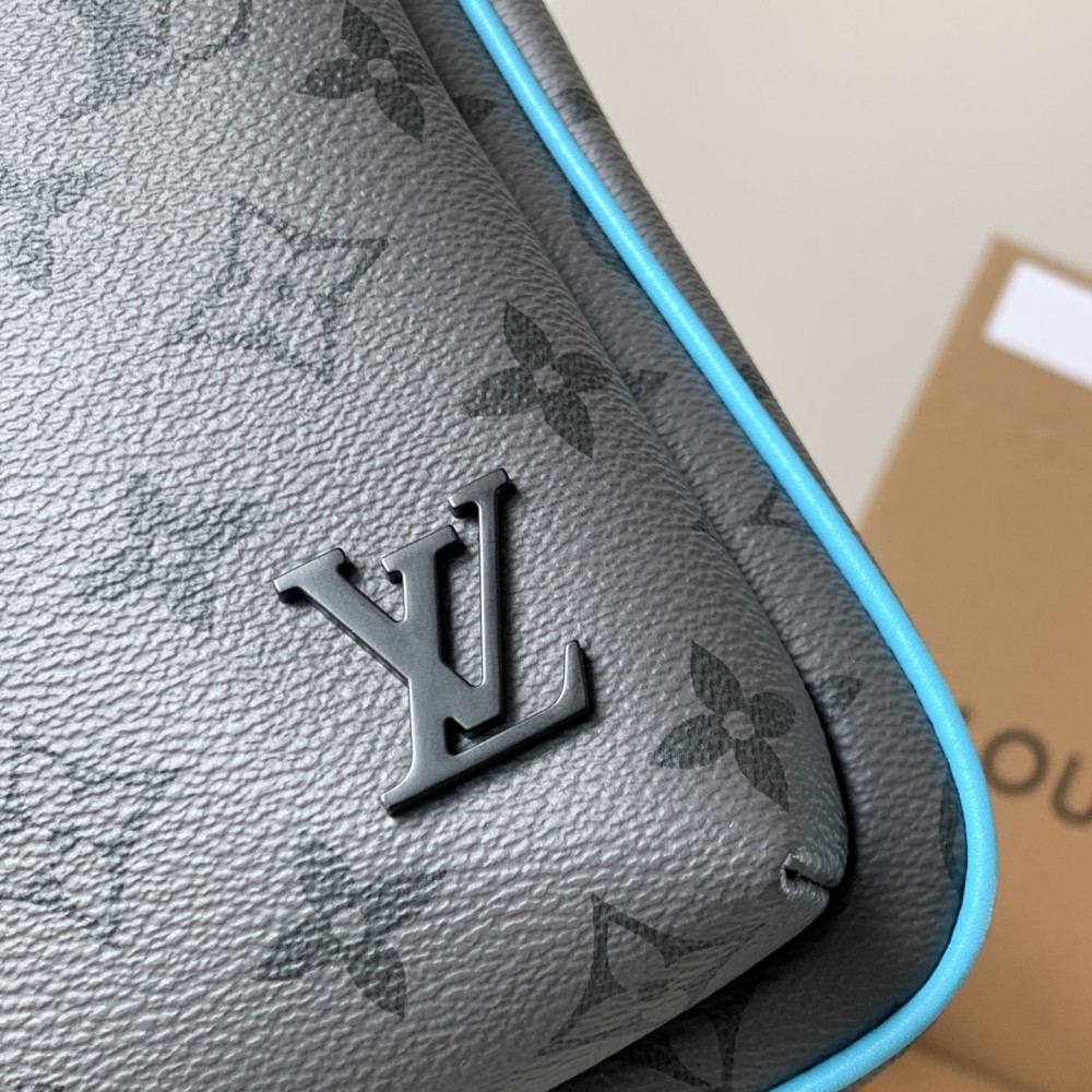 Louis Vuitton Canvas Textured Collection Classic Blue Grey Contrast Leather Chest Bag Louis Vuitton Canvas Textured Collection Classic Blue Grey Contrast Leather Chest Bag