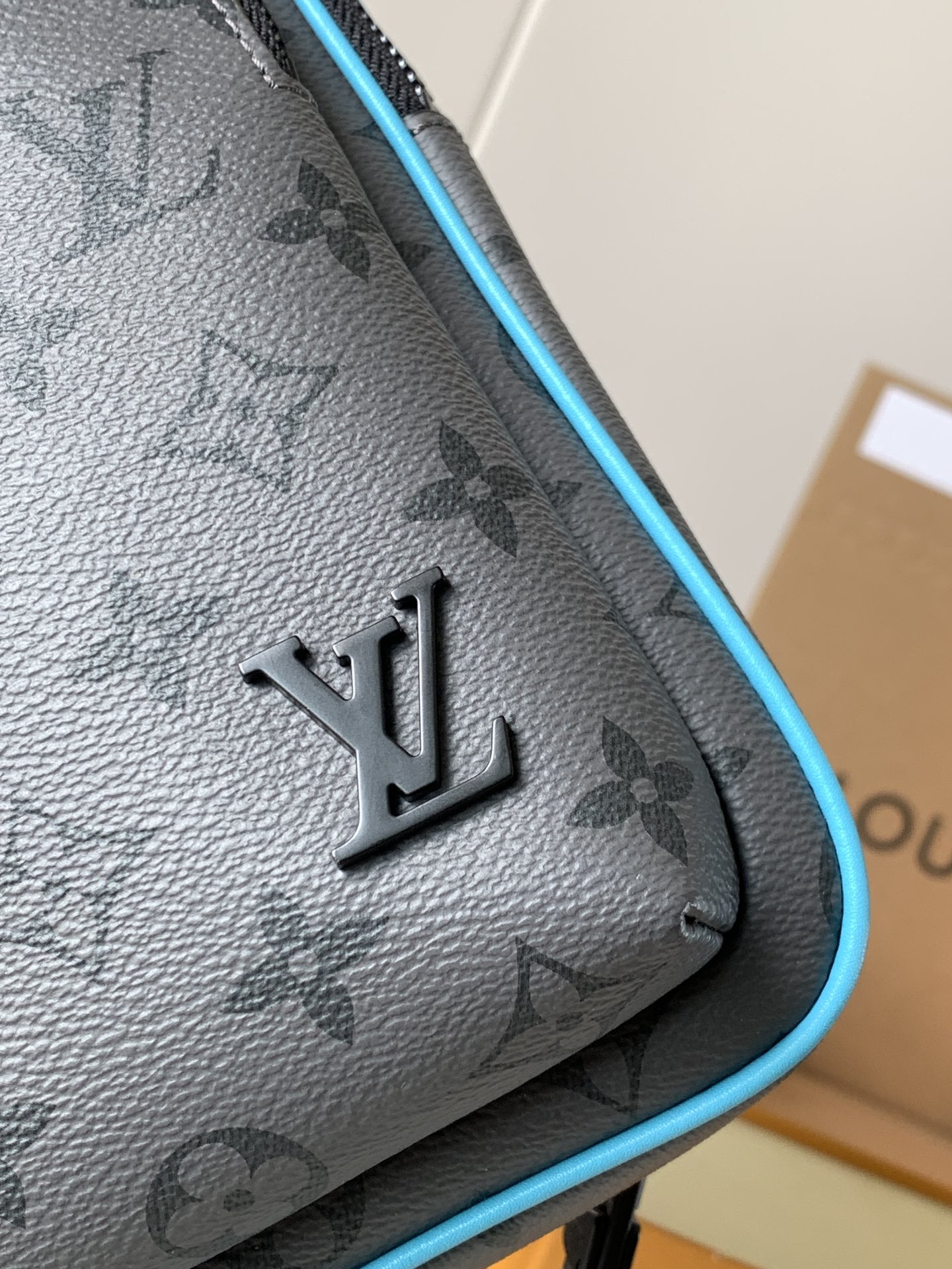 Louis Vuitton Canvas Textured Collection Classic Blue Grey Contrast Leather Chest Bag Louis Vuitton Canvas Textured Collection Classic Blue Grey Contrast Leather Chest Bag