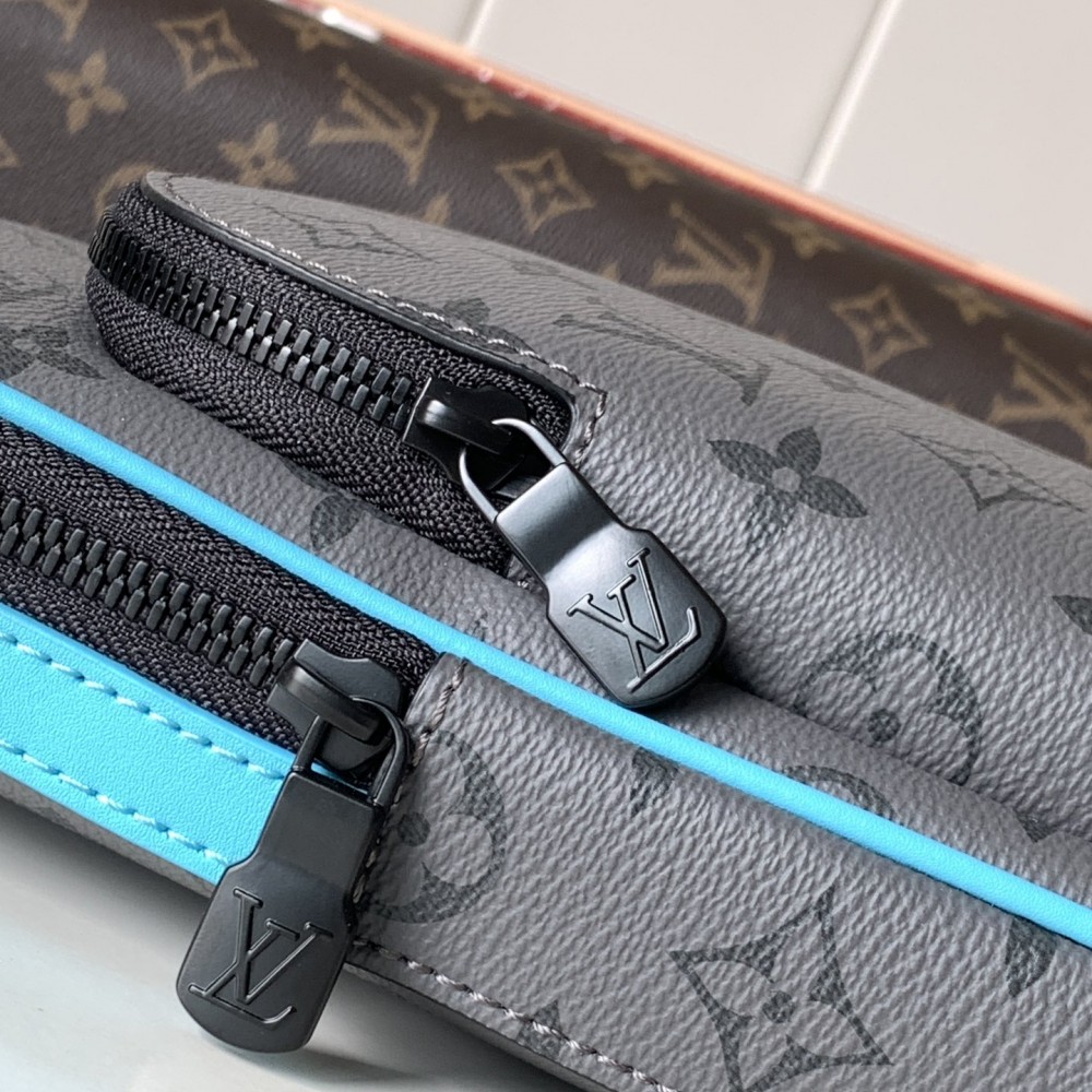 Louis Vuitton Canvas Textured Collection Classic Blue Grey Contrast Leather Chest Bag Louis Vuitton Canvas Textured Collection Classic Blue Grey Contrast Leather Chest Bag
