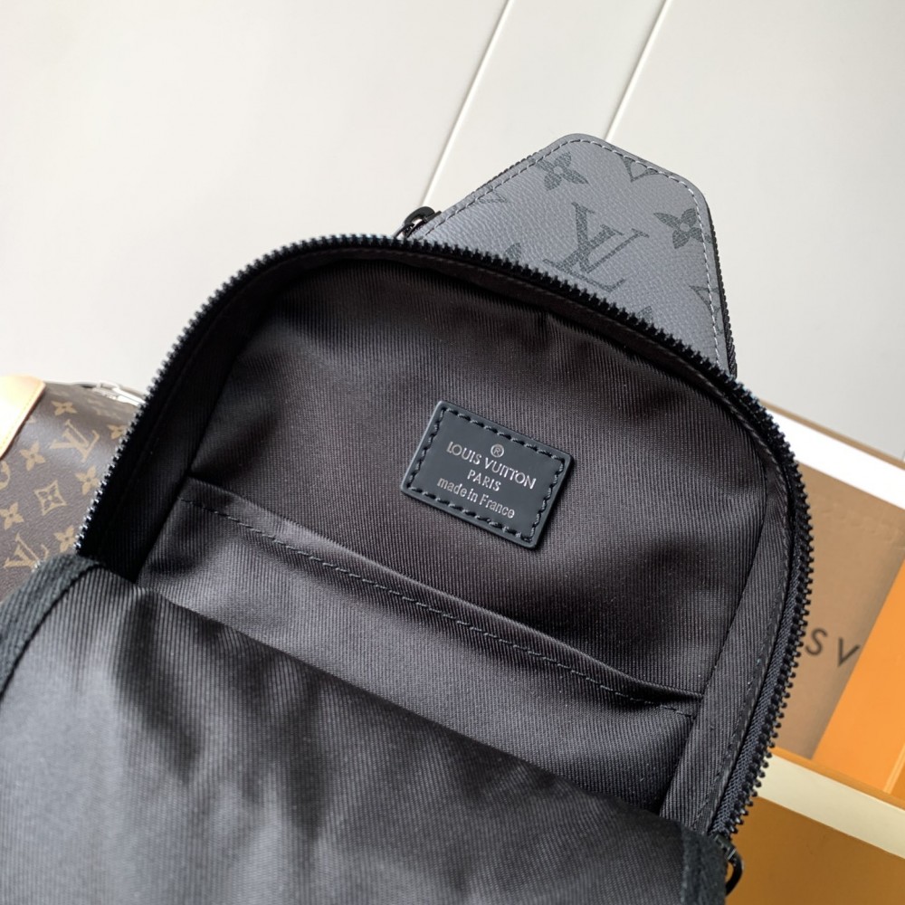 Louis Vuitton Canvas Textured Collection Classic Blue Grey Contrast Leather Chest Bag Louis Vuitton Canvas Textured Collection Classic Blue Grey Contrast Leather Chest Bag