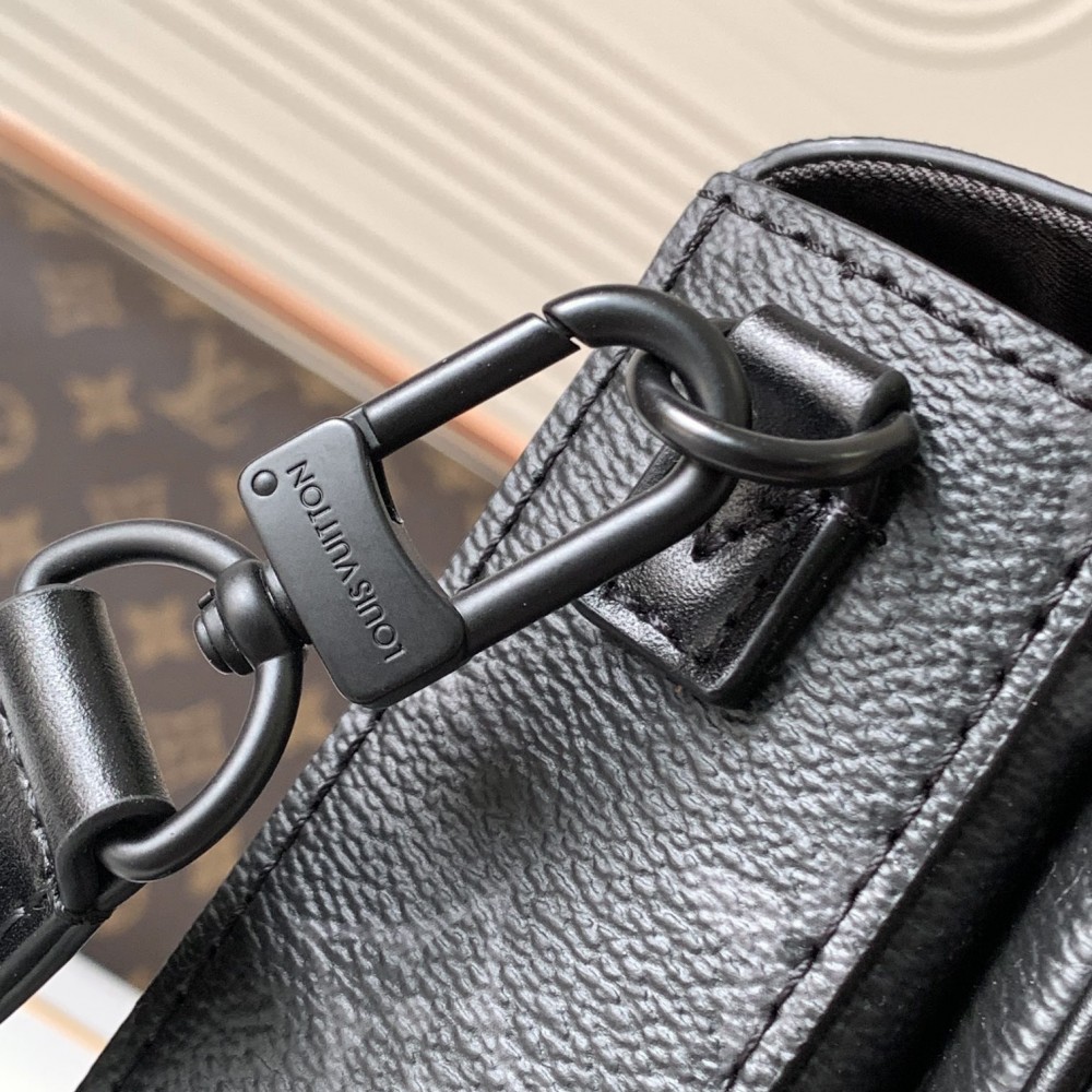 Louis Vuitton PULSE Pure Black Canvas Textured Leather Messenger Bag Louis Vuitton PULSE Pure Black Canvas Textured Leather Messenger Bag