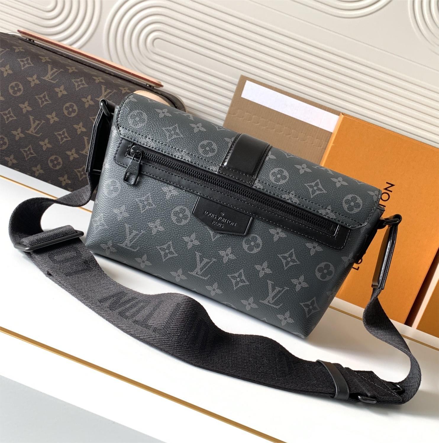 Louis Vuitton AVENUE series pure black checkerboard texture leather shoulder bag Louis Vuitton AVENUE series pure black checkerboard texture leather shoulder bag