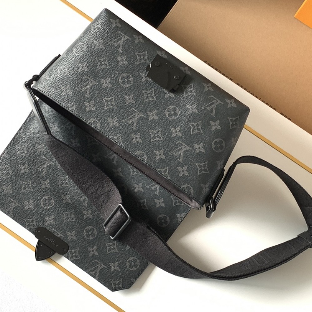 Louis Vuitton AVENUE series pure black checkerboard texture leather shoulder bag Louis Vuitton AVENUE series pure black checkerboard texture leather shoulder bag