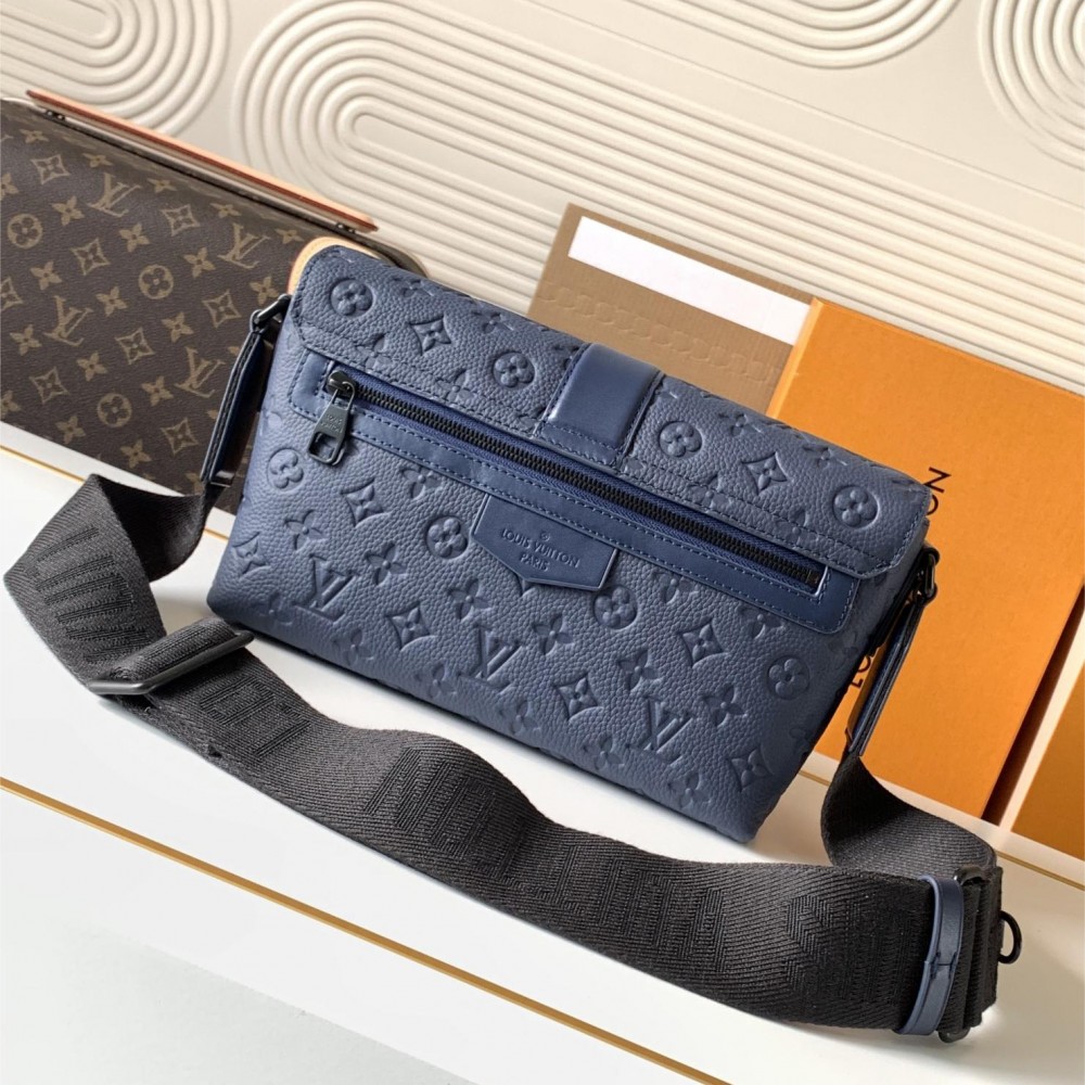 Louis Vuitton AVENUE series dark blue checkerboard textured leather shoulder bag Louis Vuitton AVENUE series dark blue checkerboard textured leather shoulder bag