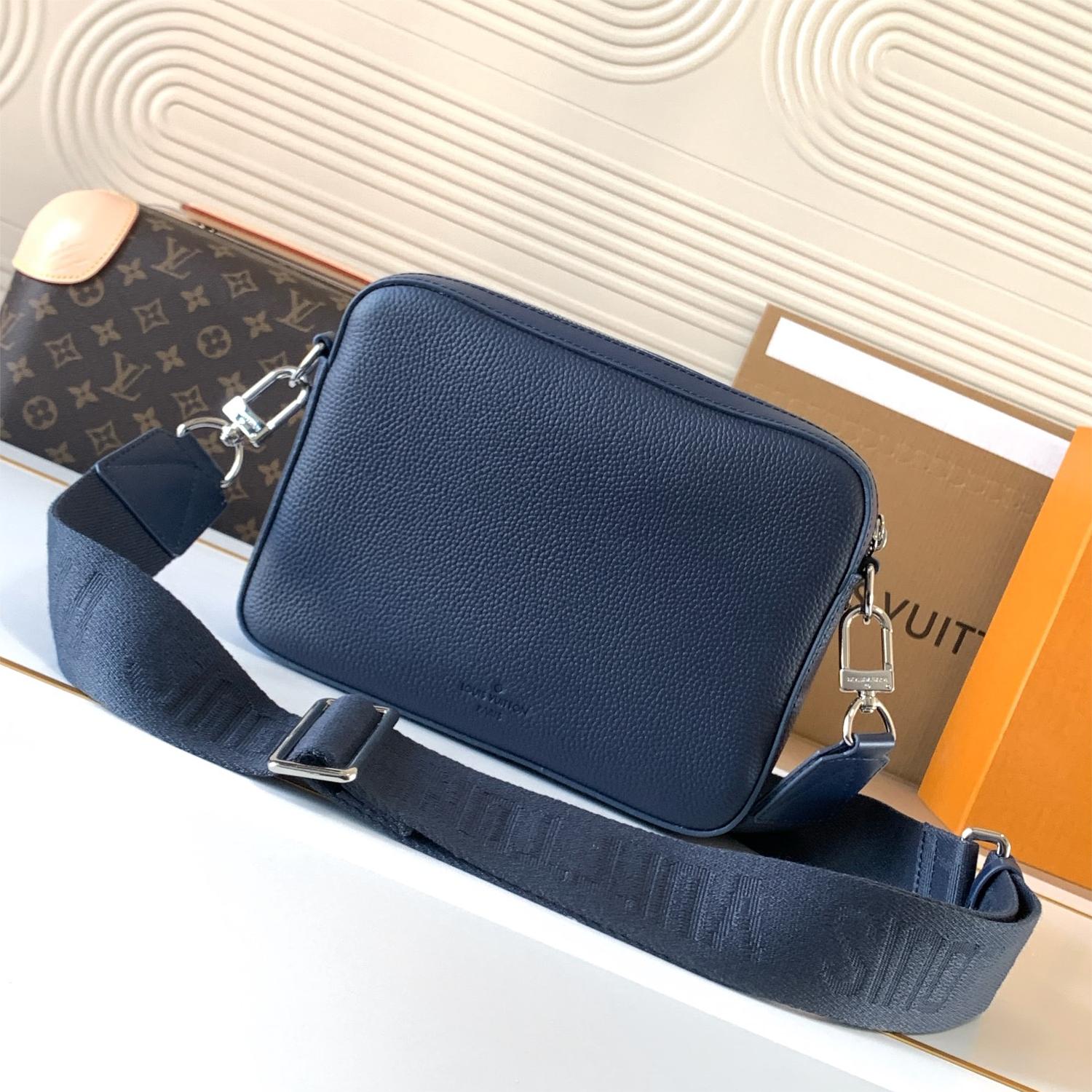 Louis Vuitton AVENUE series dark blue genuine leather textured shoulder bag Louis Vuitton AVENUE series dark blue genuine leather textured shoulder bag