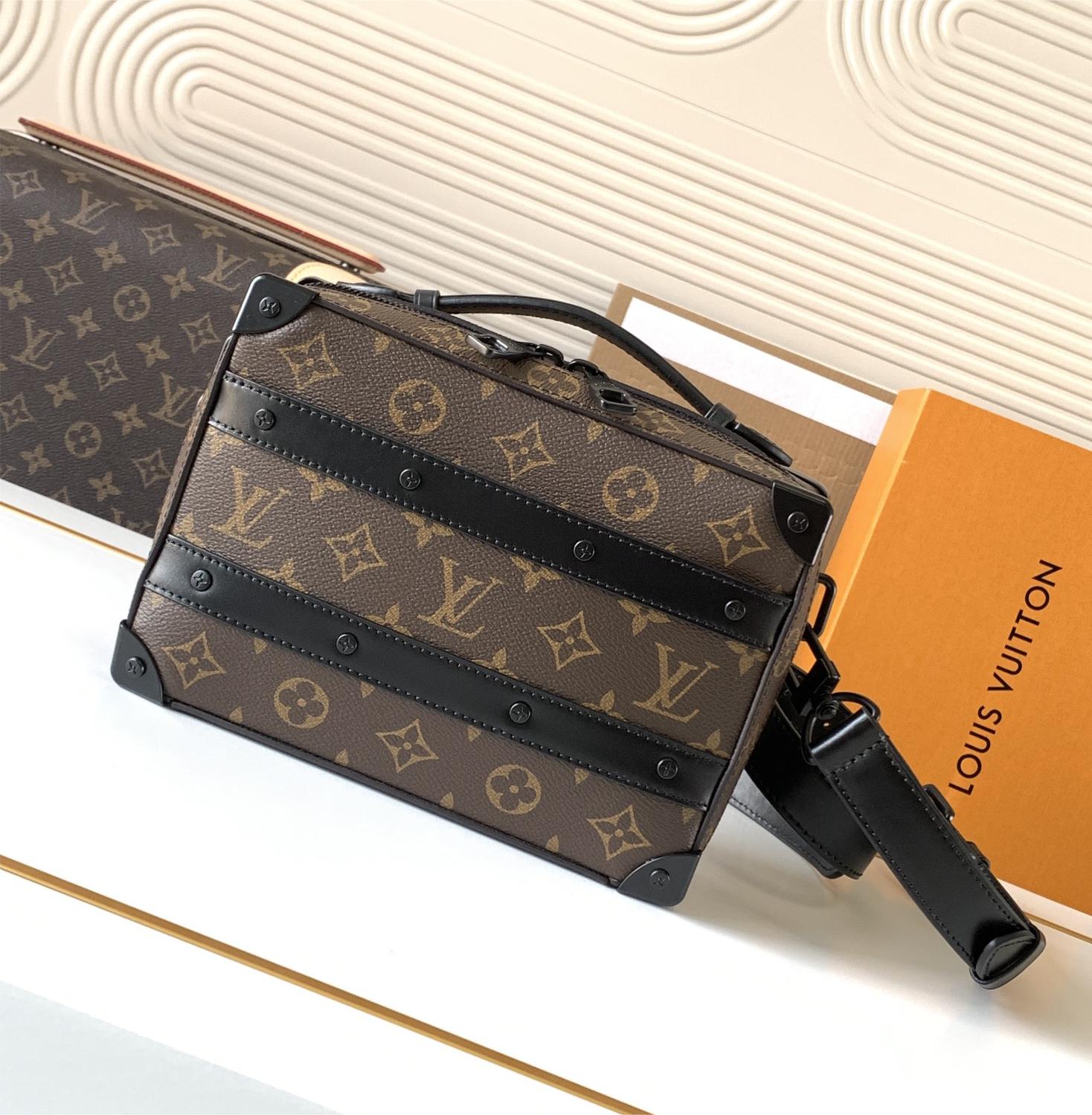 Louis Vuitton Soft Trunk black and brown contrast leather and canvas textured tote Louis Vuitton Soft Trunk black and brown contrast leather and canvas textured tote