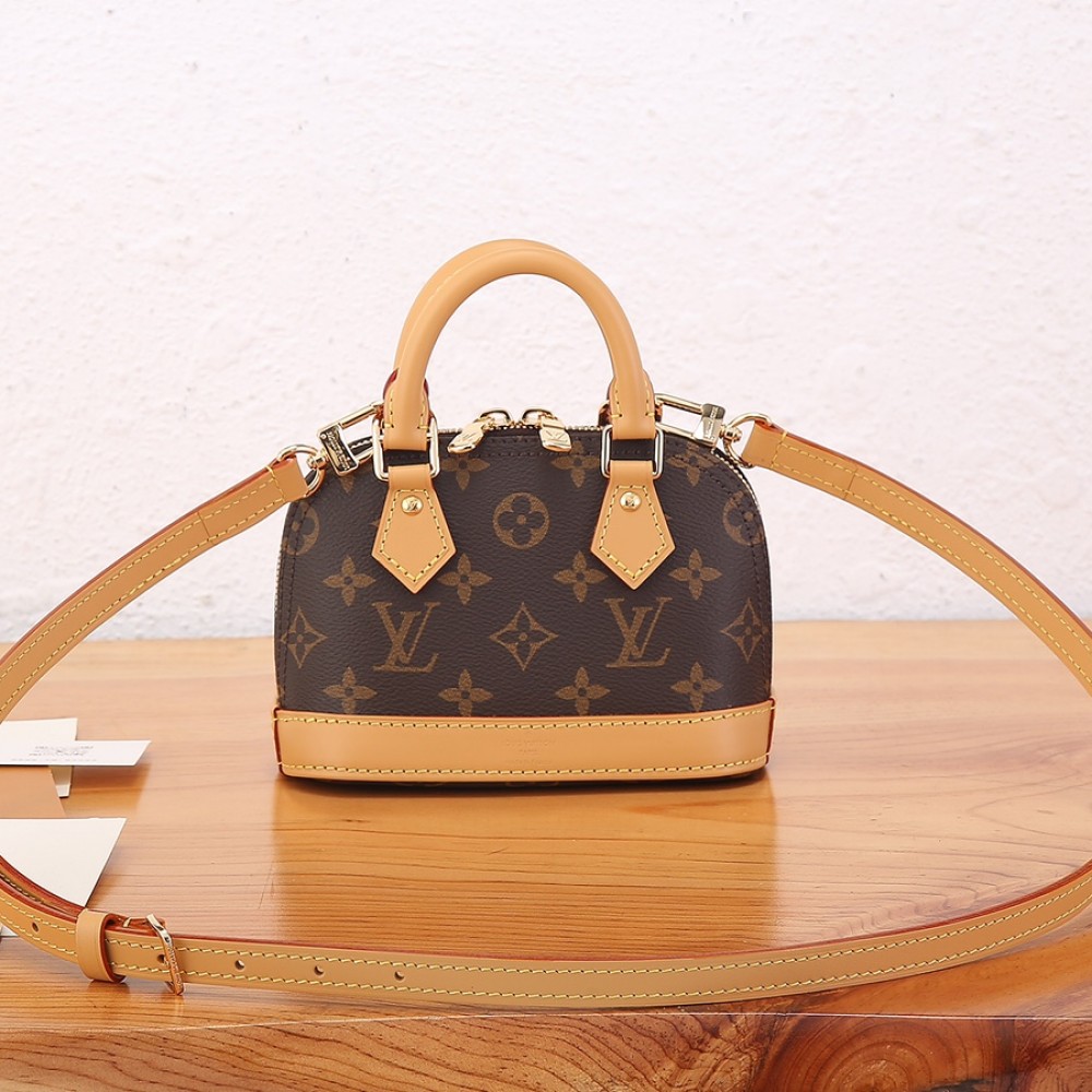 Louis Vuitton Nano Speedy Mini Classic Canvas Textured Leather Shoulder Bag Louis Vuitton Nano Speedy Mini Classic Canvas Textured Leather Shoulder Bag