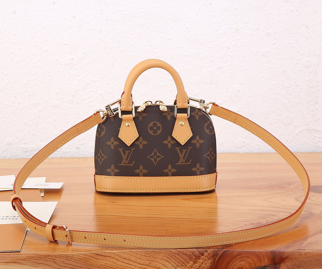 Louis Vuitton Nano Speedy Mini Classic Canvas Textured Leather Shoulder Bag Louis Vuitton Nano Speedy Mini Classic Canvas Textured Leather Shoulder Bag