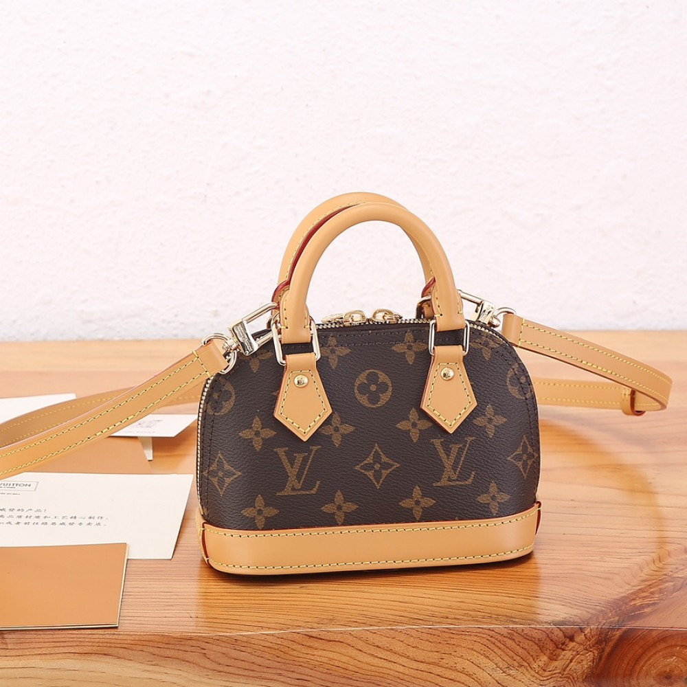 Louis Vuitton Nano Speedy Mini Classic Canvas Textured Leather Shoulder Bag Louis Vuitton Nano Speedy Mini Classic Canvas Textured Leather Shoulder Bag