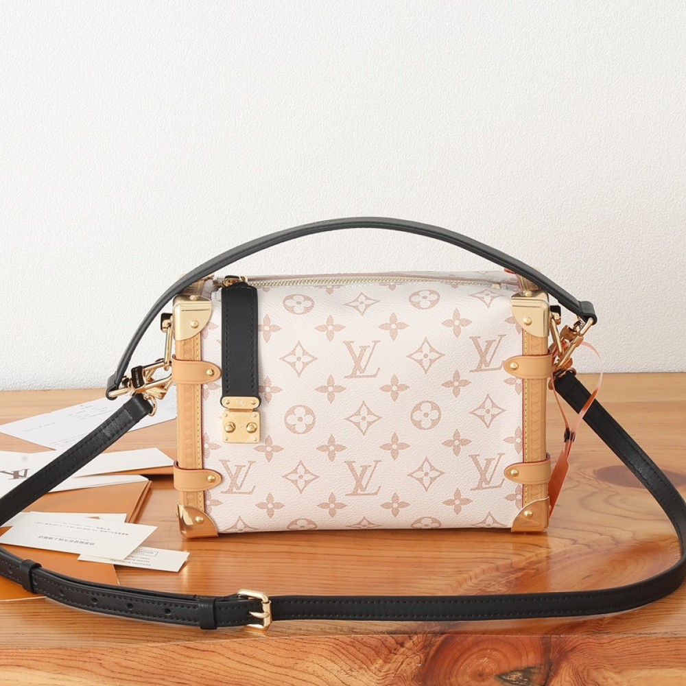 Louis Vuitton PETITE MALLE MALLETAGE classic canvas white cloth textured leather shoulder strap handbag Louis Vuitton PETITE MALLE MALLETAGE classic canvas white cloth textured leather shoulder strap handbag
