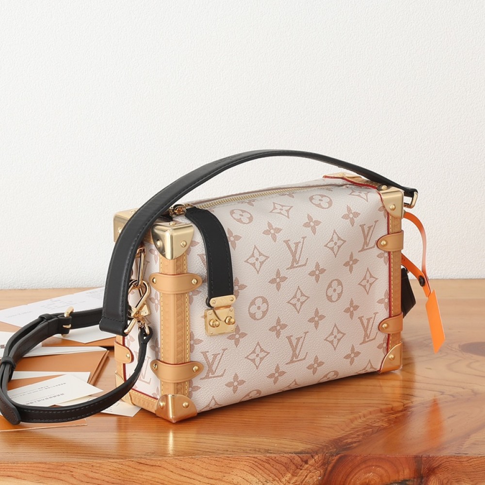 Louis Vuitton PETITE MALLE MALLETAGE classic canvas white cloth textured leather shoulder strap handbag Louis Vuitton PETITE MALLE MALLETAGE classic canvas white cloth textured leather shoulder strap handbag