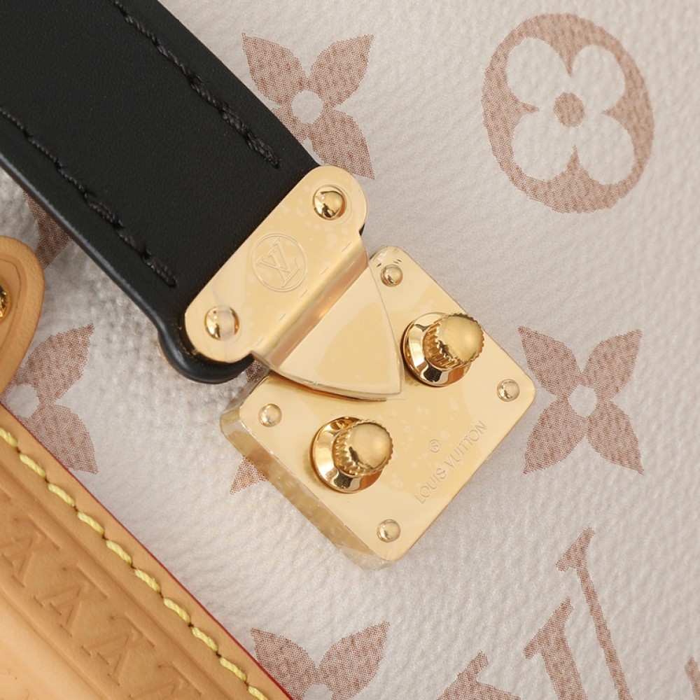 Louis Vuitton PETITE MALLE MALLETAGE classic canvas white cloth textured leather shoulder strap handbag Louis Vuitton PETITE MALLE MALLETAGE classic canvas white cloth textured leather shoulder strap handbag