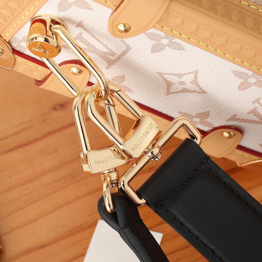 Louis Vuitton PETITE MALLE MALLETAGE classic canvas white cloth textured leather shoulder strap handbag Louis Vuitton PETITE MALLE MALLETAGE classic canvas white cloth textured leather shoulder strap handbag