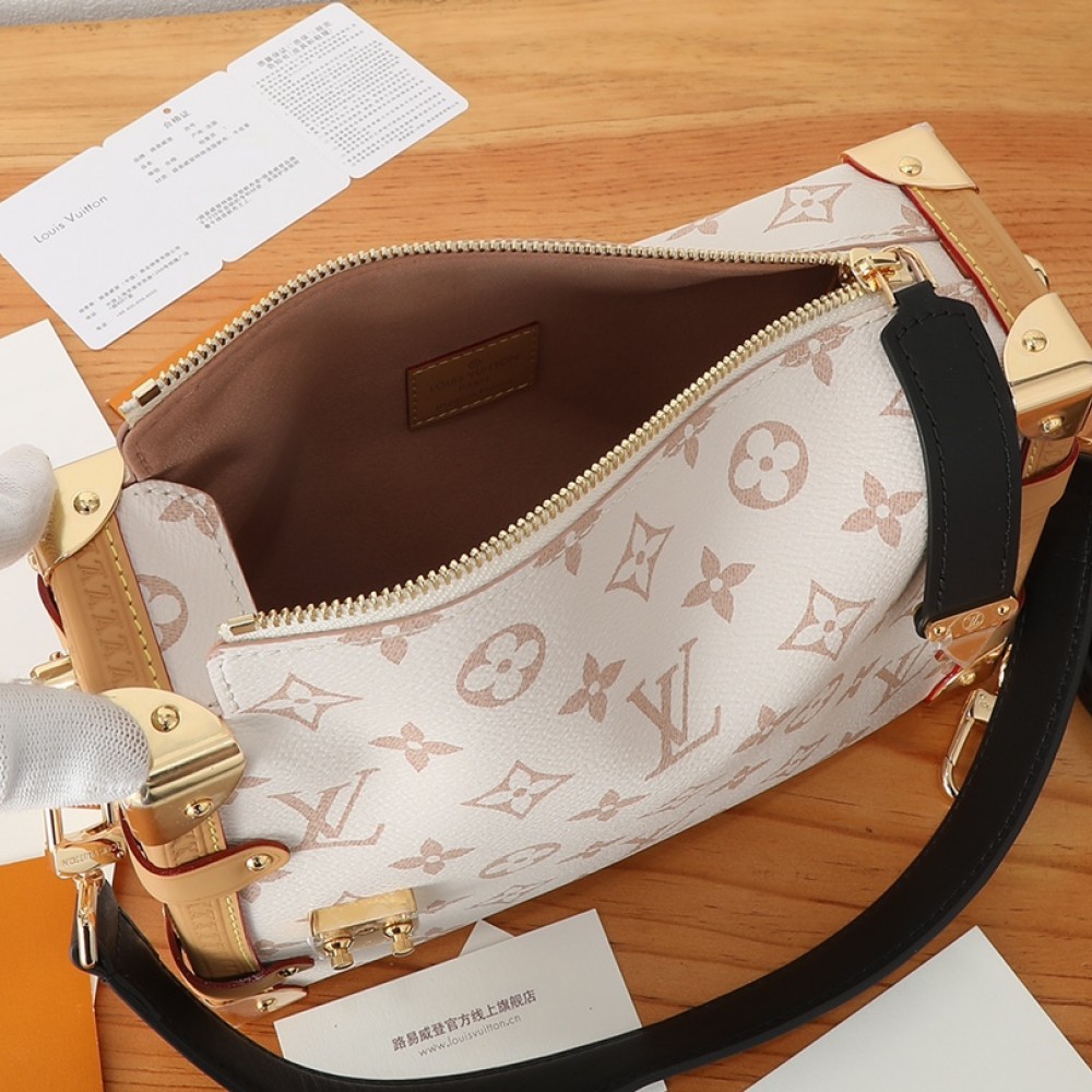 Louis Vuitton PETITE MALLE MALLETAGE classic canvas white cloth textured leather shoulder strap handbag Louis Vuitton PETITE MALLE MALLETAGE classic canvas white cloth textured leather shoulder strap handbag