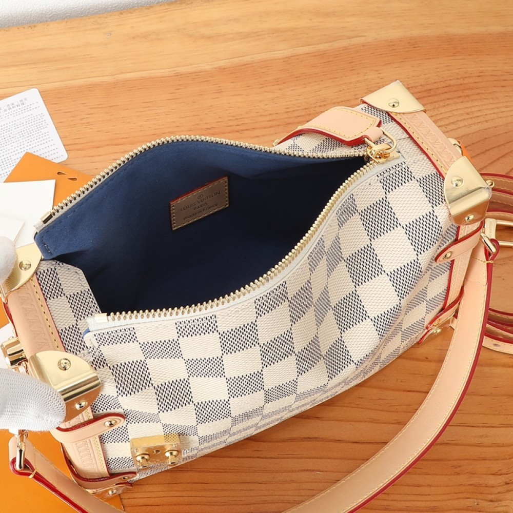 Louis Vuitton PETITE MALLE MALLETAGE classic gray and white contrast textured leather shoulder strap handbag Louis Vuitton PETITE MALLE MALLETAGE classic gray and white contrast textured leather shoulder strap handbag