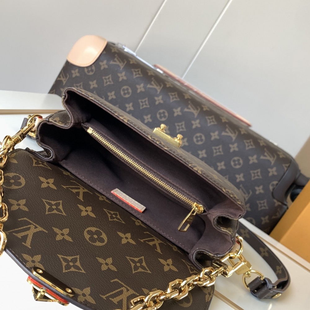 Louis Vuitton Petite Malle canvas pattern hardware chain shoulder strap handbag Louis Vuitton Petite Malle canvas pattern hardware chain shoulder strap handbag
