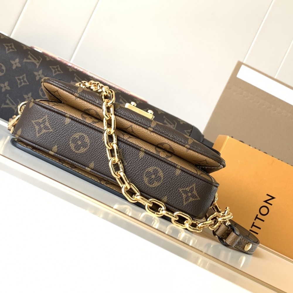 Louis Vuitton Petite Malle black and brown contrast canvas pattern hardware chain shoulder strap handbag Louis Vuitton Petite Malle black and brown contrast canvas pattern hardware chain shoulder strap handbag