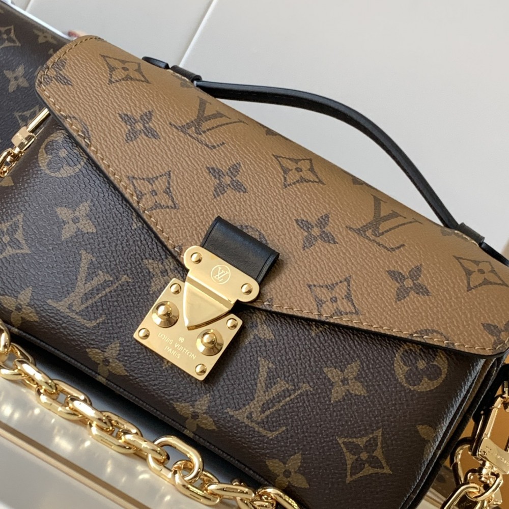 Louis Vuitton Petite Malle black and brown contrast canvas pattern hardware chain shoulder strap handbag Louis Vuitton Petite Malle black and brown contrast canvas pattern hardware chain shoulder strap handbag