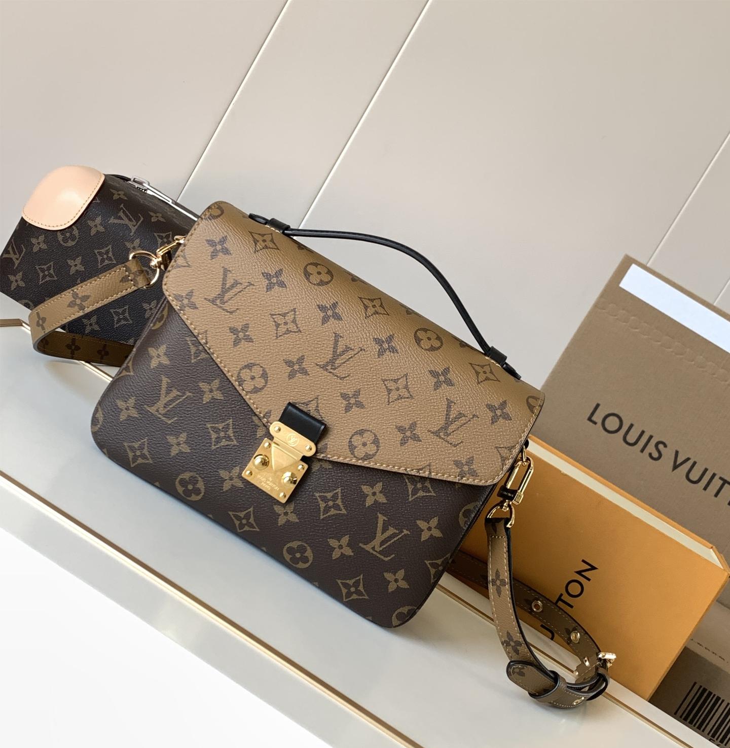 Louis Vuitton Petite Malle Medium Black and Brown Contrast Canvas Pattern Hardware Chain Shoulder Strap Handbag Louis Vuitton Petite Malle Medium Black and Brown Contrast Canvas Pattern Hardware Chain Shoulder Strap Handbag
