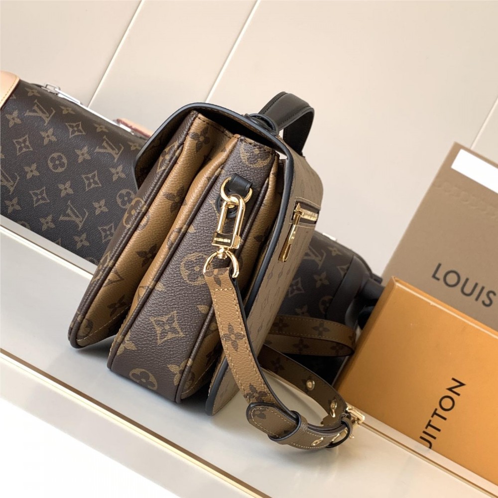 Louis Vuitton Petite Malle Medium Black and Brown Contrast Canvas Pattern Hardware Chain Shoulder Strap Handbag Louis Vuitton Petite Malle Medium Black and Brown Contrast Canvas Pattern Hardware Chain Shoulder Strap Handbag