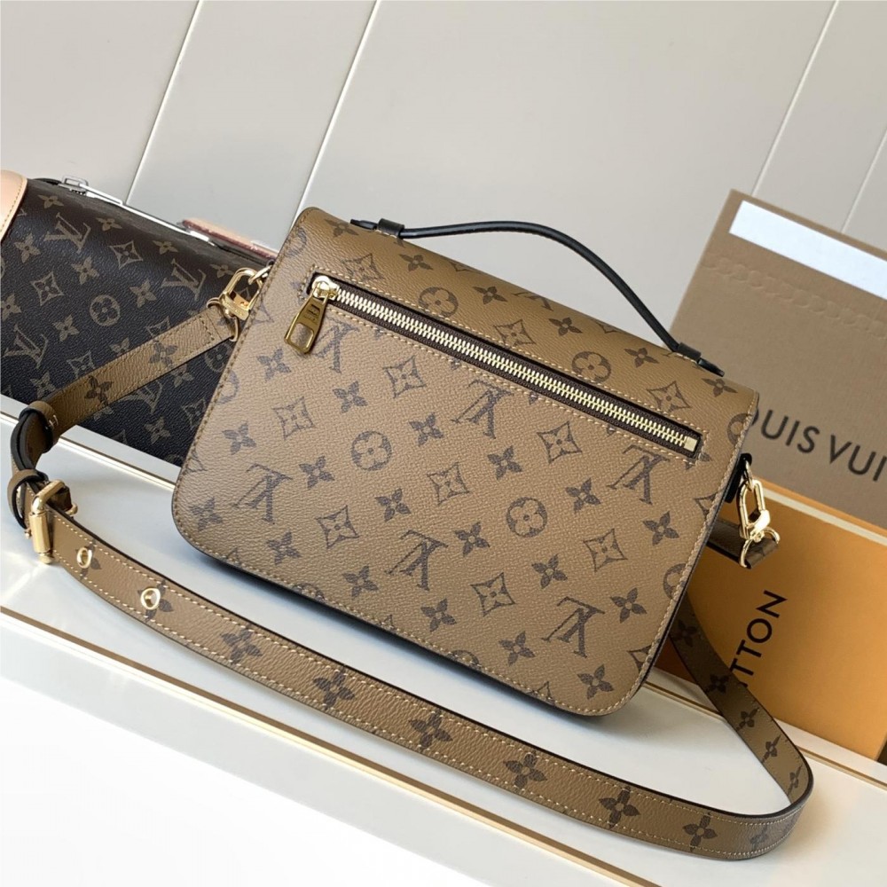 Louis Vuitton Petite Malle Medium Black and Brown Contrast Canvas Pattern Hardware Chain Shoulder Strap Handbag Louis Vuitton Petite Malle Medium Black and Brown Contrast Canvas Pattern Hardware Chain Shoulder Strap Handbag
