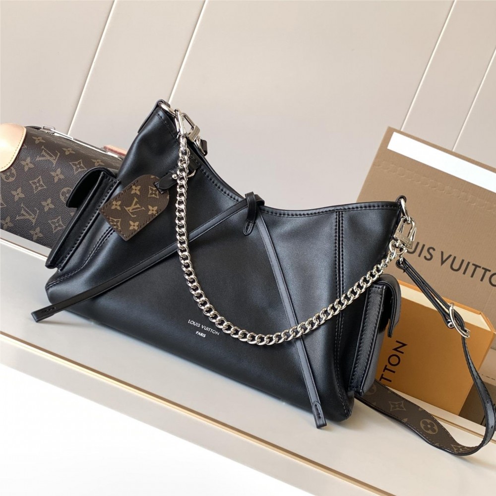 Louis Vuitton Pochette Métis Medium Black Leather Hardware Chain Shoulder Strap Handbag Louis Vuitton Pochette Métis Medium Black Leather Hardware Chain Shoulder Strap Handbag