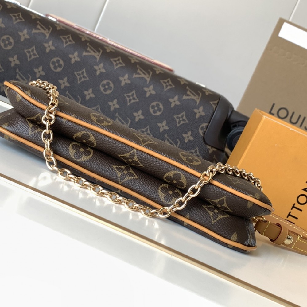 Louis Vuitton Twist Medium Leather and Canvas Textured Chain Shoulder Strap Louis Vuitton Twist Medium Leather and Canvas Textured Chain Shoulder Strap