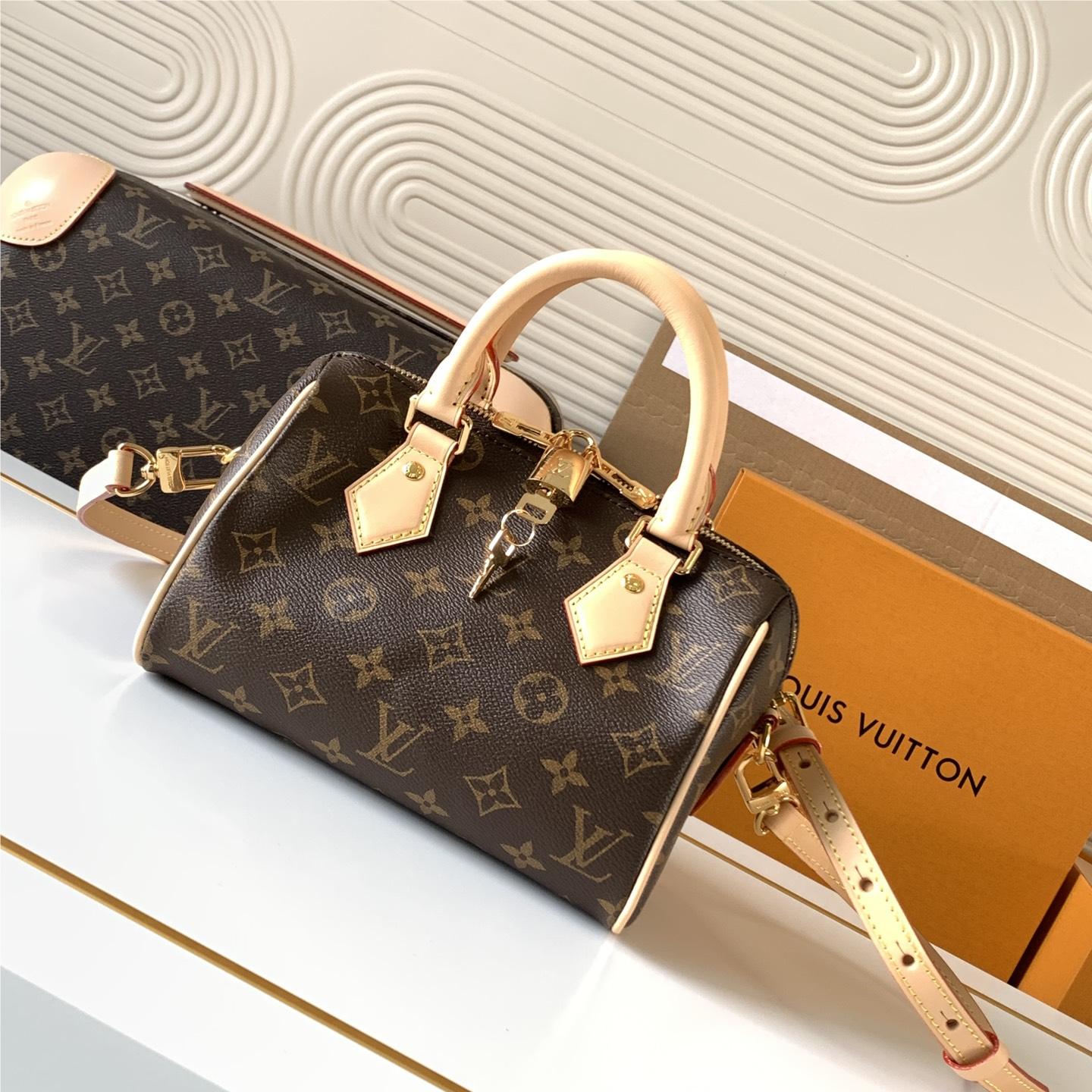 Louis Vuitton Nano Speedy Classic Brown Leather and Canvas Textured Tote Louis Vuitton Nano Speedy Classic Brown Leather and Canvas Textured Tote