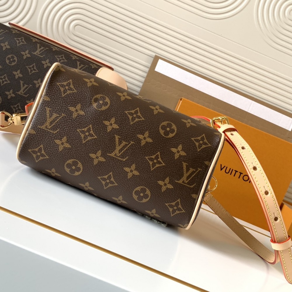 Louis Vuitton Nano Speedy Classic Brown Leather and Canvas Textured Tote Louis Vuitton Nano Speedy Classic Brown Leather and Canvas Textured Tote