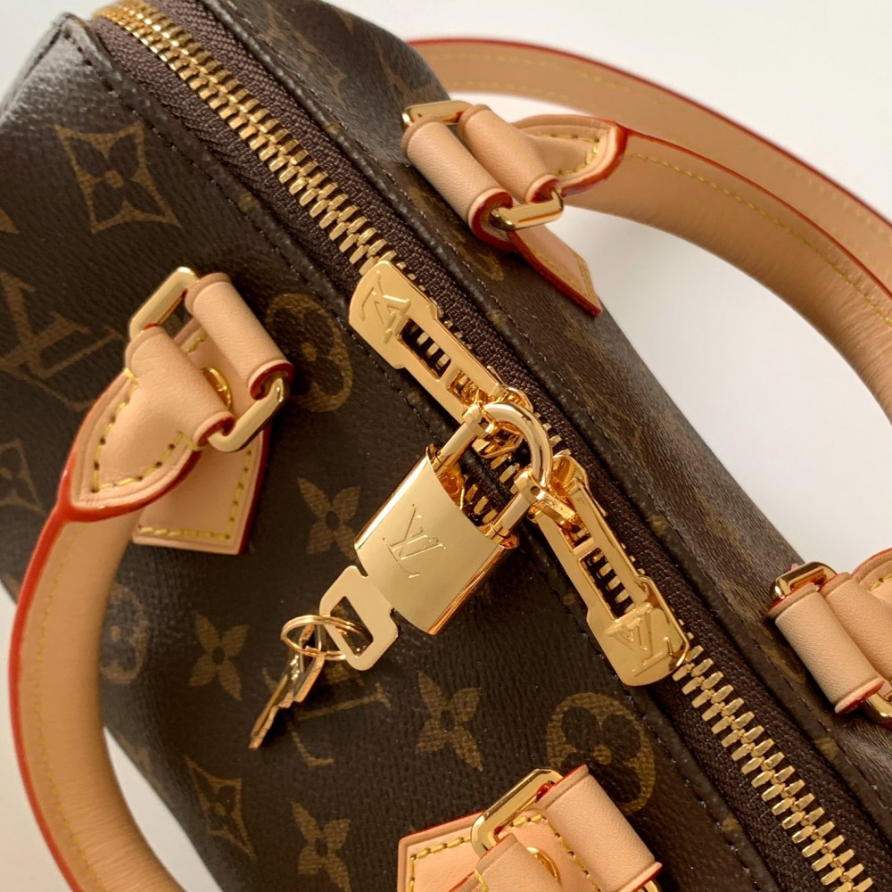 Louis Vuitton Nano Speedy Classic Brown Leather and Canvas Textured Tote Louis Vuitton Nano Speedy Classic Brown Leather and Canvas Textured Tote