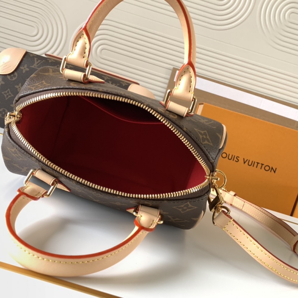 Louis Vuitton Nano Speedy Classic Brown Leather and Canvas Textured Tote Louis Vuitton Nano Speedy Classic Brown Leather and Canvas Textured Tote