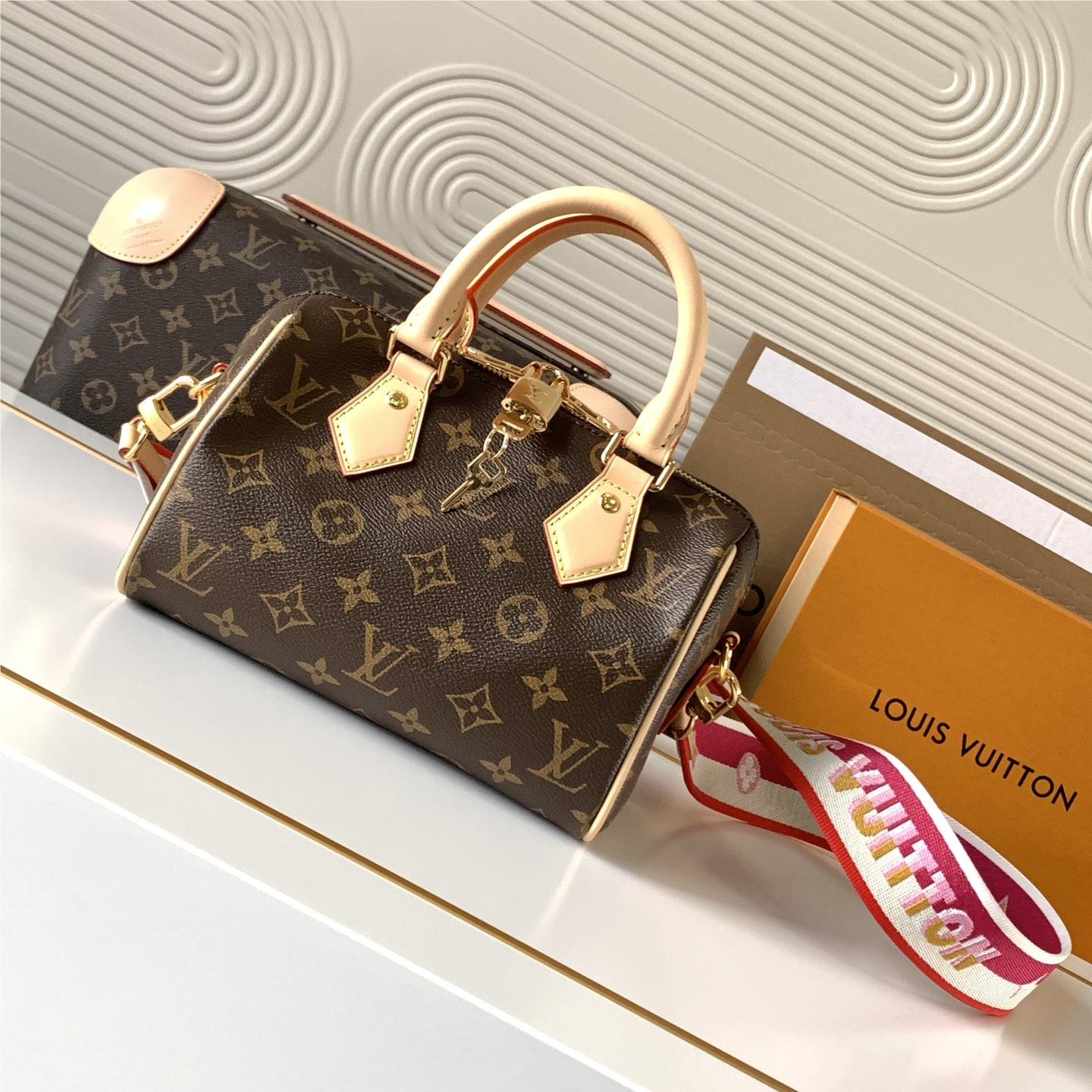 Louis Vuitton Nano Speedy Classic Brown Leather Canvas Textured Colorful Shoulder Strap Tote Louis Vuitton Nano Speedy Classic Brown Leather Canvas Textured Colorful Shoulder Strap Tote